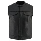 Milwaukee Leather LKM3720 Men's Black Leather Club Style Motorcycle Rider Vest with Concealed Snap Button Closure