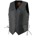 Milwaukee Leather LKM3731 Men's Black Leather Classic Side Lace V-Neck Motorcycle Rider Vest w/ Front Snap Closure