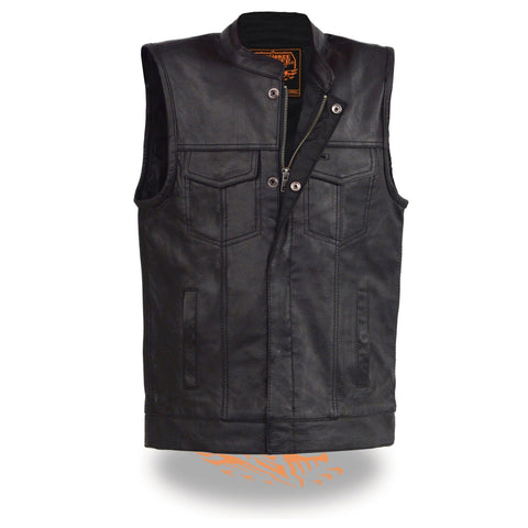 Milwaukee Leather LKY3850 Youth Size Open Neck Snap and Zip Front Club Style Leather Vest - Milwaukee Leather Youth Leather Vests