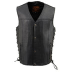 Milwaukee Leather LKY3870 Youth Size Black Leather Biker Style Vest with Snap Front and Side Laces