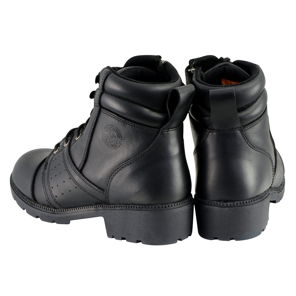 Milwaukee Leather MBL9300 Women's Black Lace-Up Leather Boots with Size Zipper