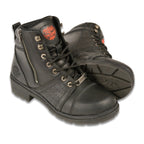Milwaukee Leather MBL9300 Womens Black Lace-Up Leather Boots with Size Zipper - Milwaukee Leather Womens Boots