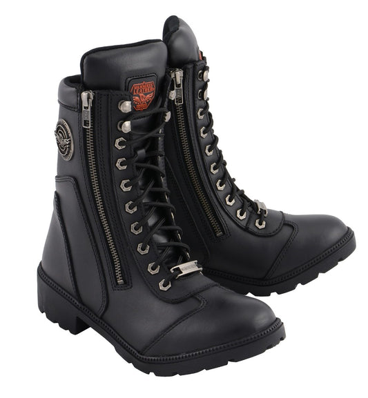 Milwaukee Leather MBL9301 Womens Black Lace-Up Boots with Side Zipper Entry - Milwaukee Leather Womens Boots