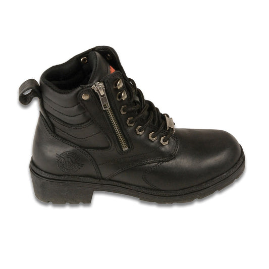 Milwaukee Leather MBL9320 Womens Black Lace-Up Boots with Side Zipper - Milwaukee Leather Womens Boots