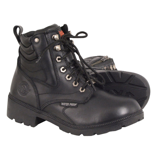 Milwaukee Leather MBL9321WP Womens Black Waterproof Lace-Up Boots with Side Zipper - Milwaukee Leather Womens Boots