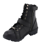 Milwaukee Leather MBL9325W Womens Wide Width Lace-Up Black Leather Boots with Zippers - Milwaukee Leather Womens Boots