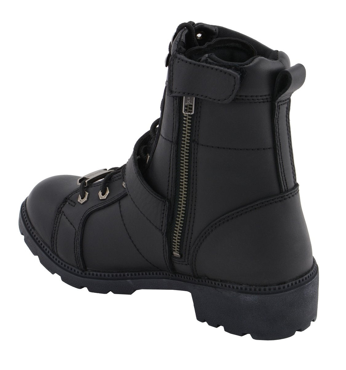 Milwaukee Leather MBL9325W Womens Wide Width Lace-Up Black Leather Boots with Zippers - Milwaukee Leather Womens Boots