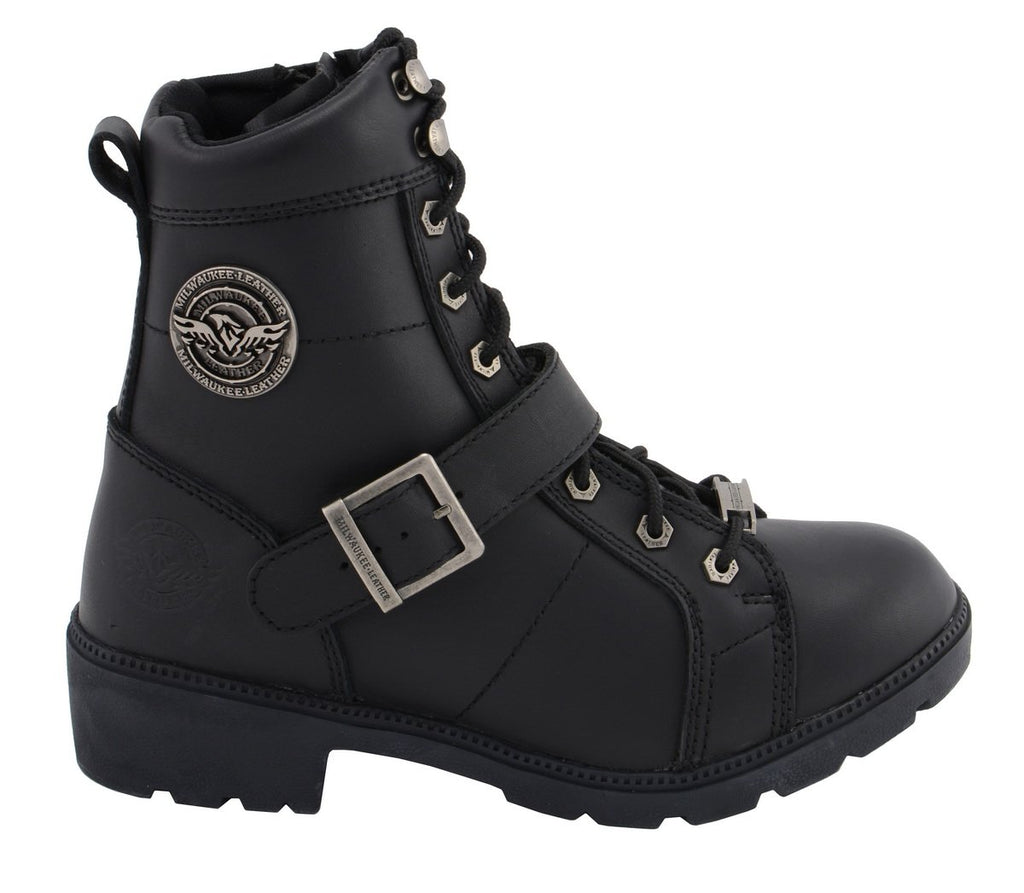 Milwaukee Leather MBL9325W Womens Wide Width Lace-Up Black Leather Boots with Zippers - Milwaukee Leather Womens Boots