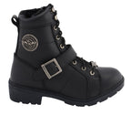 Milwaukee Leather MBL9325W Womens Wide Width Lace-Up Black Leather Boots with Zippers - Milwaukee Leather Womens Boots