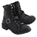 Milwaukee Leather MBL9325W Womens Wide Width Lace-Up Black Leather Boots with Zippers - Milwaukee Leather Womens Boots