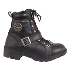 Milwaukee Leather MBL9326WP Womens Black Lace-Up Waterproof Leather Boots with Side Zippers - Milwaukee Leather Womens Boots