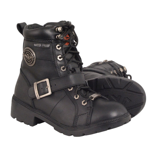 Milwaukee Leather MBL9326WP Womens Black Lace-Up Waterproof Leather Boots with Side Zippers - Milwaukee Leather Womens Boots