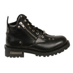 Milwaukee Leather MBL9335 Womens Black Low Cut Lace-Up Leather Riding Boots with Zippers - Milwaukee Leather Womens Boots