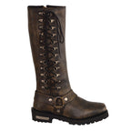 Milwaukee Leather MBL9368 Ladies Distressed Brown 14 Inch Classic Harness Square Toe Boot with Lacing Detail - Milwaukee Leather Womens Boots