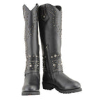 Milwaukee Leather MBL9371 Women's Black 18 Inch Studded and Riveted Western Style Boots