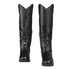 Milwaukee Leather MBL9371 Women's Black 18-Inch Leather Studded and Riveted Western Style Motorcycle Boots