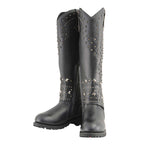 Milwaukee Leather MBL9371 Women's Black 18 Inch Studded and Riveted Western Style Boots
