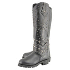 Milwaukee Leather MBL9371 Women's Black 18 Inch Studded and Riveted Western Style Boots