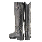 Milwaukee Leather MBL9371 Women's Black 18 Inch Studded and Riveted Western Style Boots