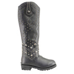 Milwaukee Leather MBL9371 Women's Black 18 Inch Studded and Riveted Western Style Boots