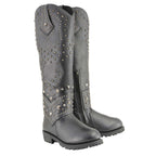 Milwaukee Leather MBL9371 Women's Black 18 Inch Studded and Riveted Western Style Boots