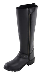 Milwaukee Leather MBL9395 Womens Black 17 Inch Side Strap Riding Boot with Side Zipper Entry - Milwaukee Leather Womens Boots