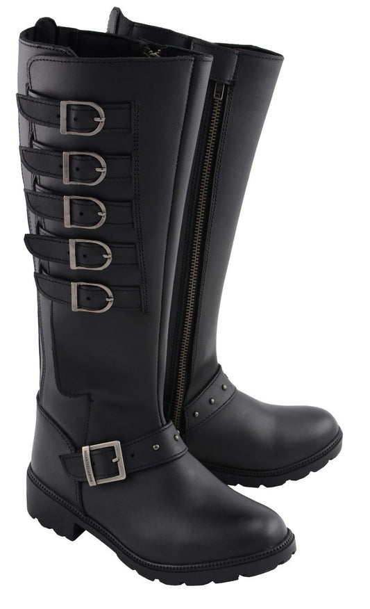 Milwaukee Leather MBL9395 Womens Black 17 Inch Side Strap Riding Boot with Side Zipper Entry - Milwaukee Leather Womens Boots