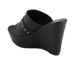 Milwaukee Performance MBL9408 Women's Black Open Toe Platform Wedges with Rivet Details