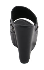 Milwaukee Performance MBL9408 Women's Black Open Toe Platform Wedges with Rivet Details