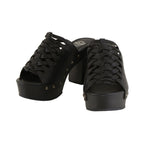 Milwaukee Performance MBL9410 Women's Black Open Toe Platform Wedges with Studs