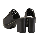 Milwaukee Performance MBL9410 Women's Black Open Toe Platform Wedges with Studs