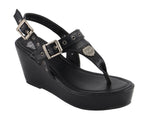 Milwaukee Performance MBL9411 Women's Black Wedge Sandals with Buckled Straps