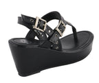 Milwaukee Performance MBL9411 Women's Black Wedge Sandals with Buckled Straps
