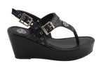 Milwaukee Performance MBL9411 Women's Black Wedge Sandals with Buckled Straps