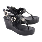 Milwaukee Leather MBL9411 Women's Black Wedge Fashion Casual Sandals with Buckled Straps