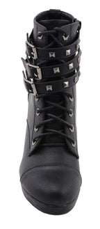 Milwaukee Performance MBL9417 Women's Black Lace-Up Boots with Triple Strap Studded Accents