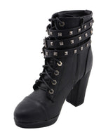 Milwaukee Performance MBL9417 Women's Black Lace-Up Boots with Triple Strap Studded Accents