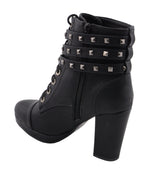 Milwaukee Performance MBL9417 Women's Black Lace-Up Boots with Triple Strap Studded Accents