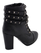 Milwaukee Performance MBL9417 Women's Black Lace-Up Boots with Triple Strap Studded Accents