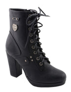 Milwaukee Performance MBL9418 Women's Black Lace-Up Platform Boots with Studded Accents
