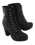 Milwaukee Performance MBL9418 Women's Black Lace-Up Platform Boots with Studded Accents