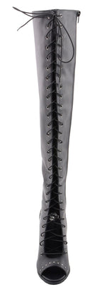 Milwaukee Performance MBL9421 Women's Black Lace-Up Knee High Boots with Open Toe