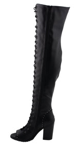 Milwaukee Performance MBL9421 Women's Black Lace-Up Knee High Boots with Open Toe