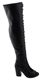 Milwaukee Performance MBL9421 Women's Black Lace-Up Knee High Boots with Open Toe