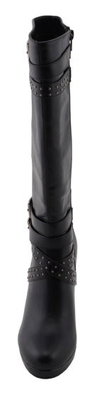 Milwaukee Performance MBL9422 Women's Tall Black Studded Strap Boots with Platform Heel
