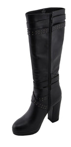 Milwaukee Performance MBL9422 Women's Tall Black Studded Strap Boots with Platform Heel