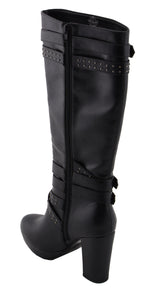 Milwaukee Performance MBL9422 Women's Tall Black Studded Strap Boots with Platform Heel