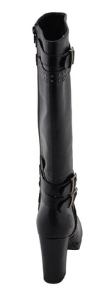 Milwaukee Performance MBL9422 Women's Tall Black Studded Strap Boots with Platform Heel