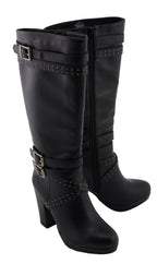 Milwaukee Performance MBL9422 Women's Tall Black Studded Strap Boots with Platform Heel