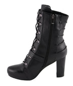 Milwaukee Performance MBL9431 Women's Black Lace-Up Boots with Block Heel and Buckle Strap